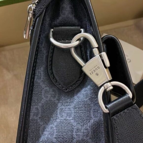 GUCCI GG leather and canvas messenger bag crossbody shoulder bag - Picture 2 of 6